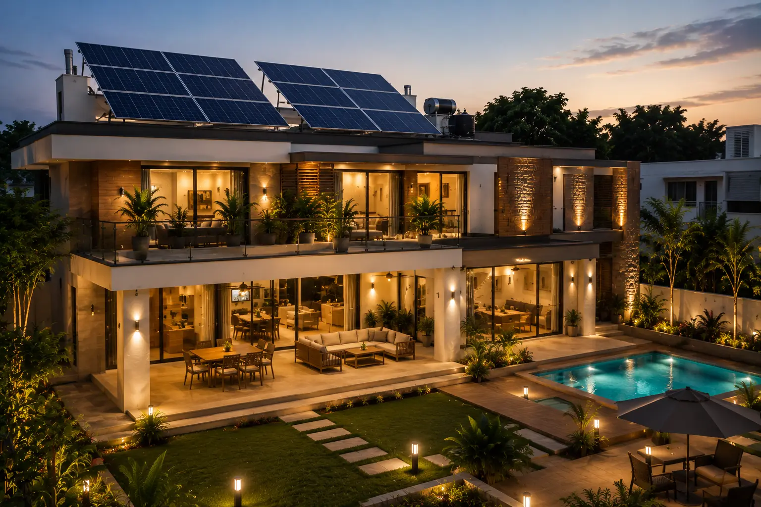 Happy family enjoying solar-powered home with reduced electricity bills