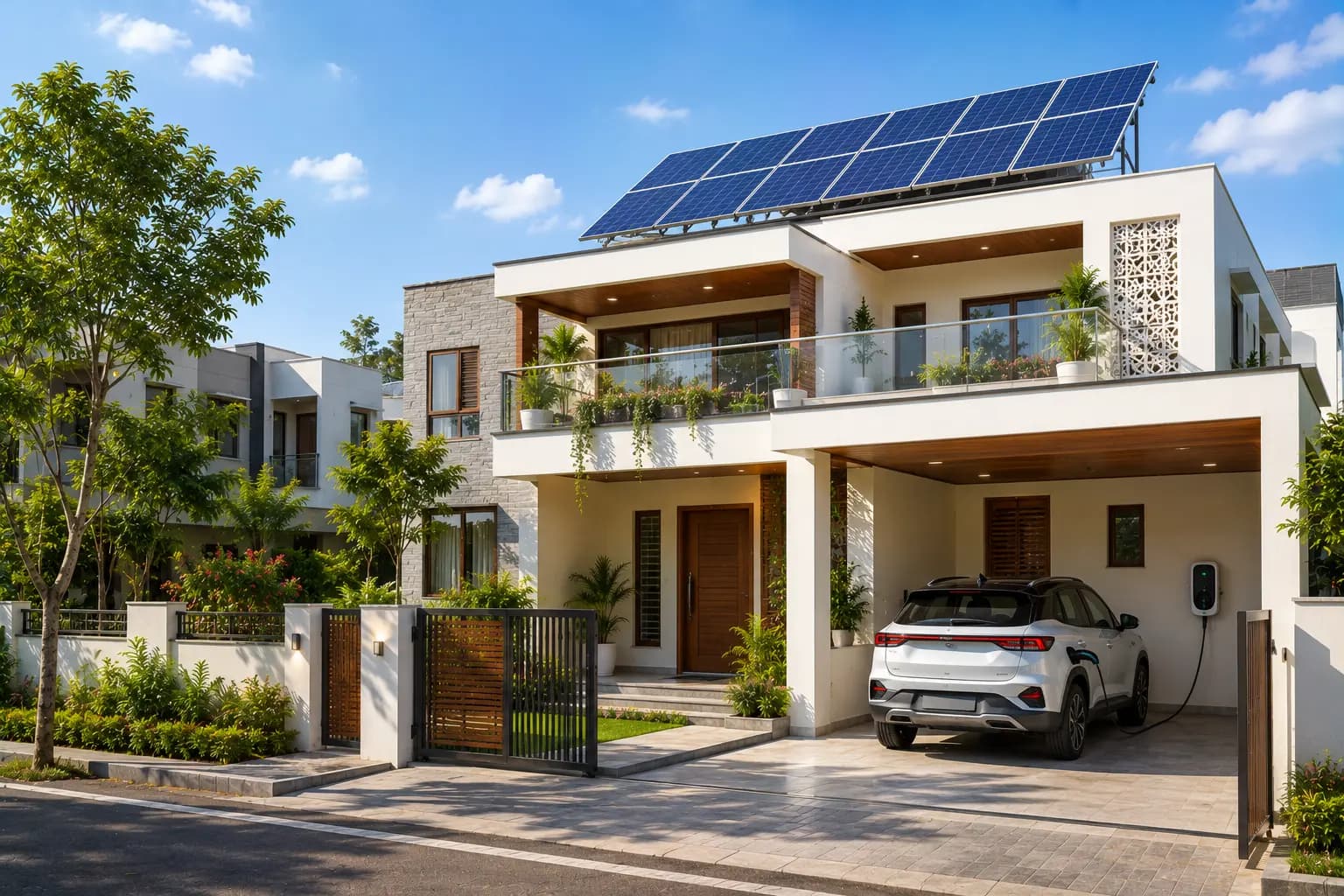 Residential rooftop solar installation on modern home